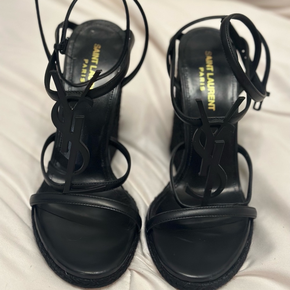 Saint Laurent CASSANDRA WEDGE ESPADRILLES IN LEATHER size 8 8 1/2.